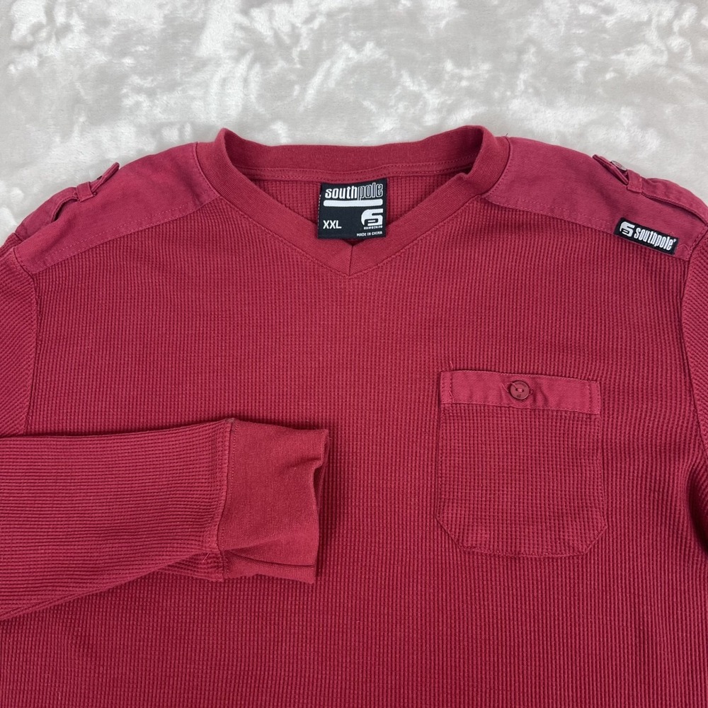 Y2K Southpole Shirt Mens XXL‎ Red Fitted Thermal Waffle Knit Streetwear Hip Hop